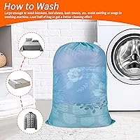 Vista 6 de Polecasa Bolsa de lavandería de malla grande de diamante resistente con etiqueta de identificación y cierre de cordón de bloqueo, 24 x 36 pulgadas