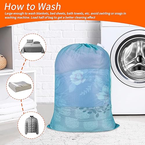 Miniatura 6 de Polecasa - Bolsa de lavandería duradera extragrande de malla con etiqueta de identificación y cierre de cordón de bloqueo, lavable, pviajes,