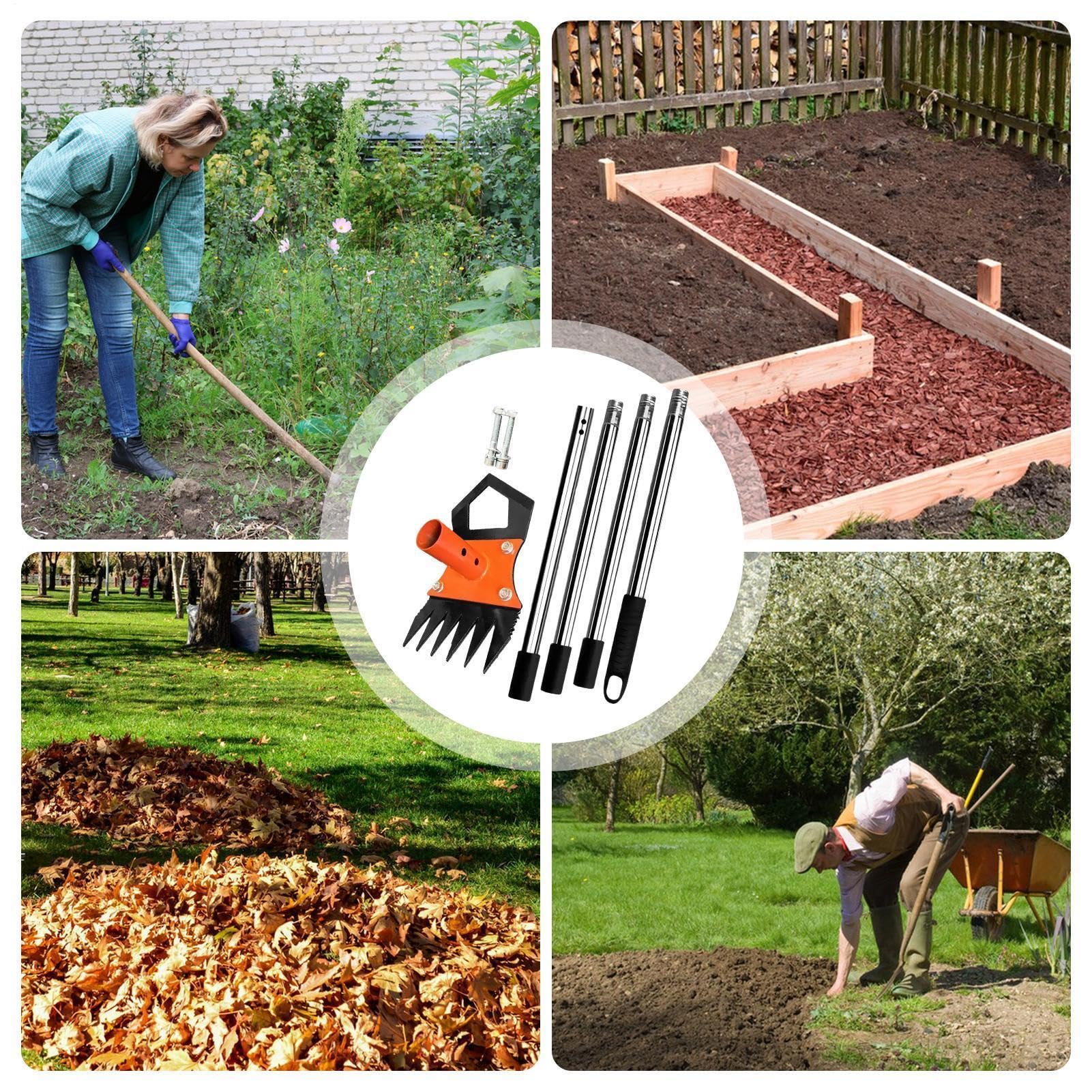 Rastrillos para césped Herramienta Quitacésped | Rastrillo de hierba con mango ajustable de cuatro secciones Para macizos de flores invernaderos huertos granjas jardines