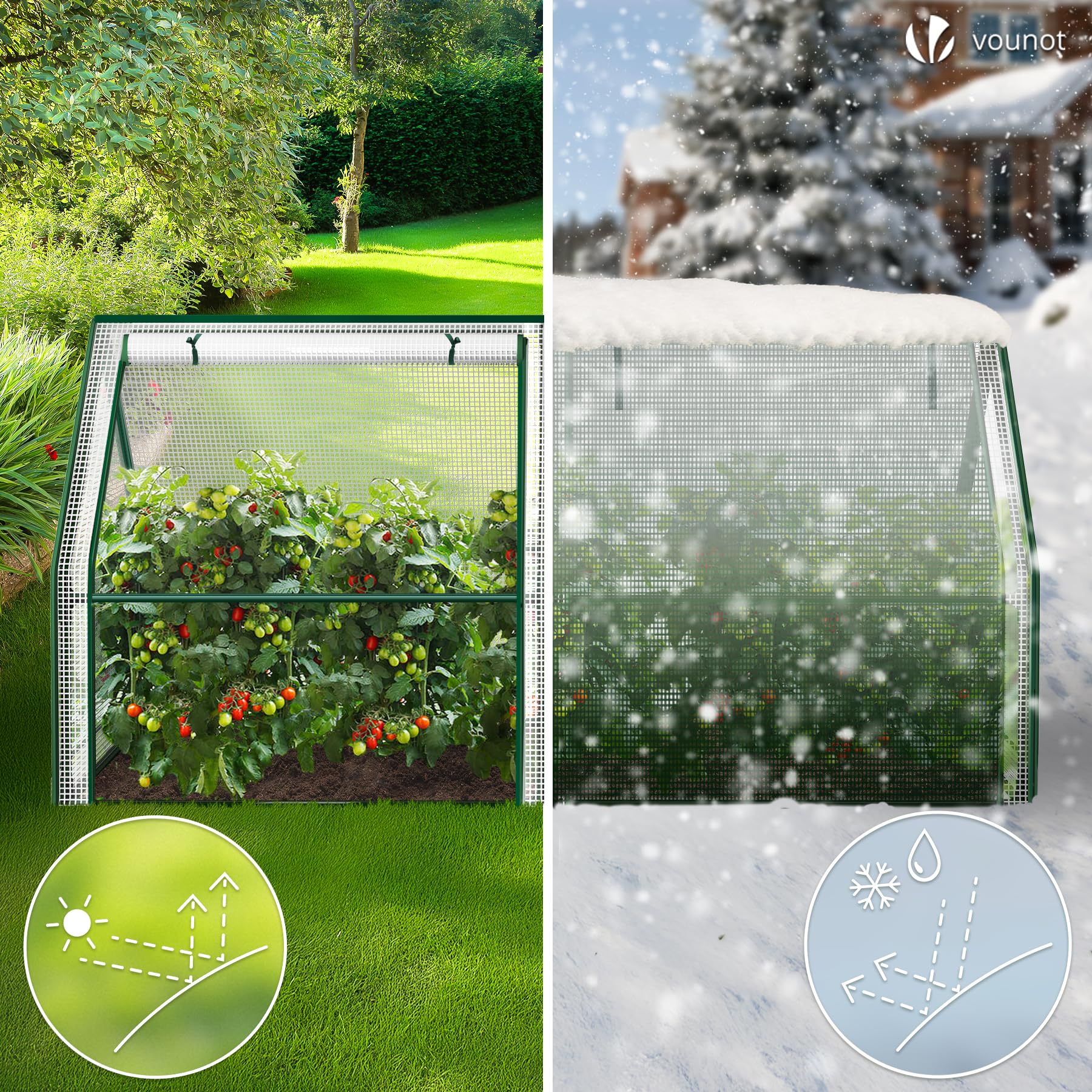 VOUNOT Gewächshaus Mini 180x90x90 cm mit 2 Rolltür, Klein Foliengewächshaus für Balkon, Garten, Tomatengewächshaus Stabil Winterfest Wetterfest, Verstärkte PE-Folie 135g/m², Weiß