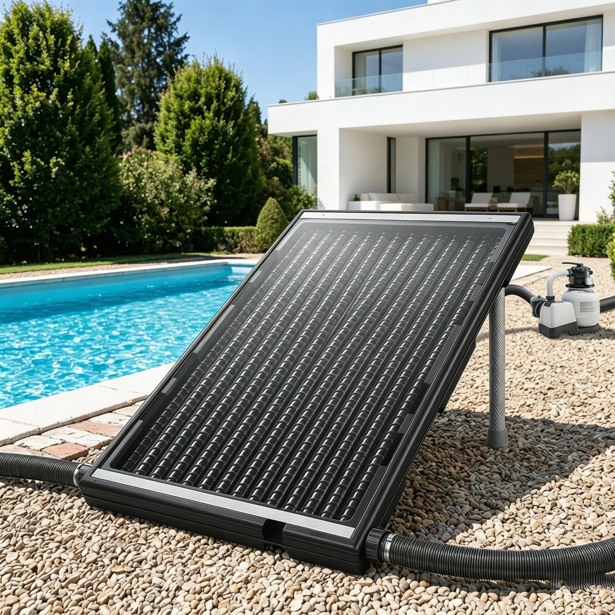 YRHome Solar Poolheizung 15L Sonnenkollektor mit Stativ und Schlauch Poolheizung Solarpanel Solarheizung Solaranlage für Pools Warmwasser Gartendusche Pool Heizungen Gerades Modell