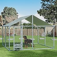 Vista 1 de Perrera para perros al aire libre de 7.5 x 7.5 x 5.3 pies con techo, recinto para perros con alimentador giratorio, corralito grande y resistente