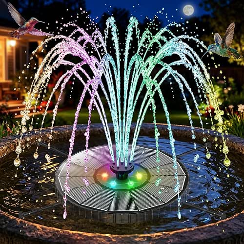 Solar Fountain with 3 Spray Height, Colorful Led Lights, 3.5W