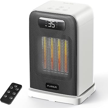 FLANUR Electric Heater, 1500W Portable Heater for Home with Thermostat, Silent PTC Ceramic Space Heater with 4 Modes, 70  Oscillation, 12H Timer & Remote, Digital Display, Fan Heater for Bedroom-White
