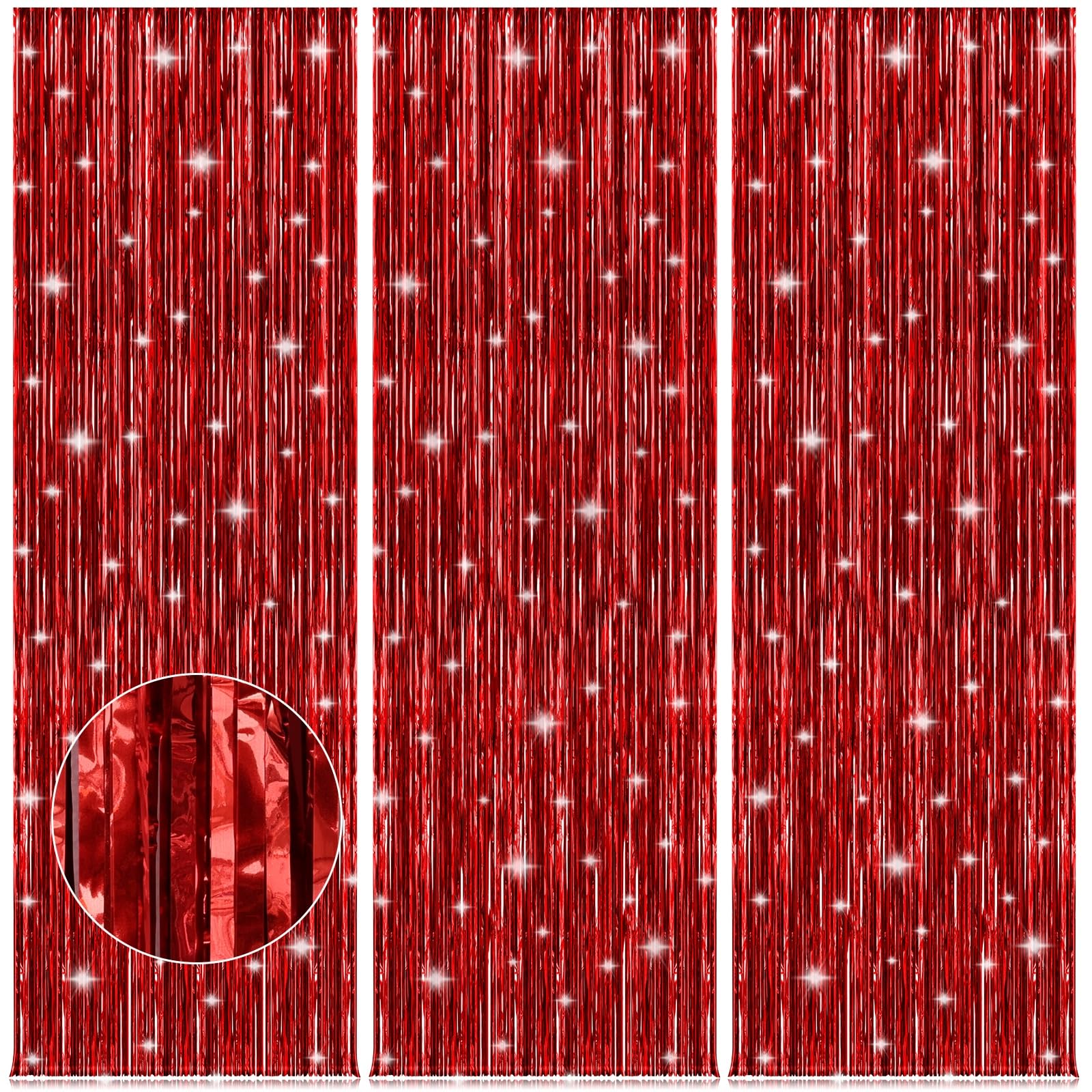 Accevo Red Party Streamers 3 Pack Metallic Foil Fringe Curtains Backdrop Curtains 3.2x8.2 Ft Tinsel Streamers for Parties Valentine's Day Christmas Carnival Decorations Casino Theme Party Decor