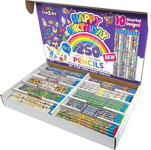 Miniatura 3 de Lápices de feliz cumpleaños, 250 unidades, con 10 diseños únicos, lápices de recompensa para profesores, recuerdos de fiesta de cumpleaños
