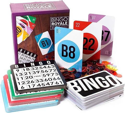 Royal Bingo Supplies Bingo Game Set for Adults, Seniors, and Family - 1000 Chips, 100 Cards, Jumbo Deck of Calling Cards - Calling Card Set
