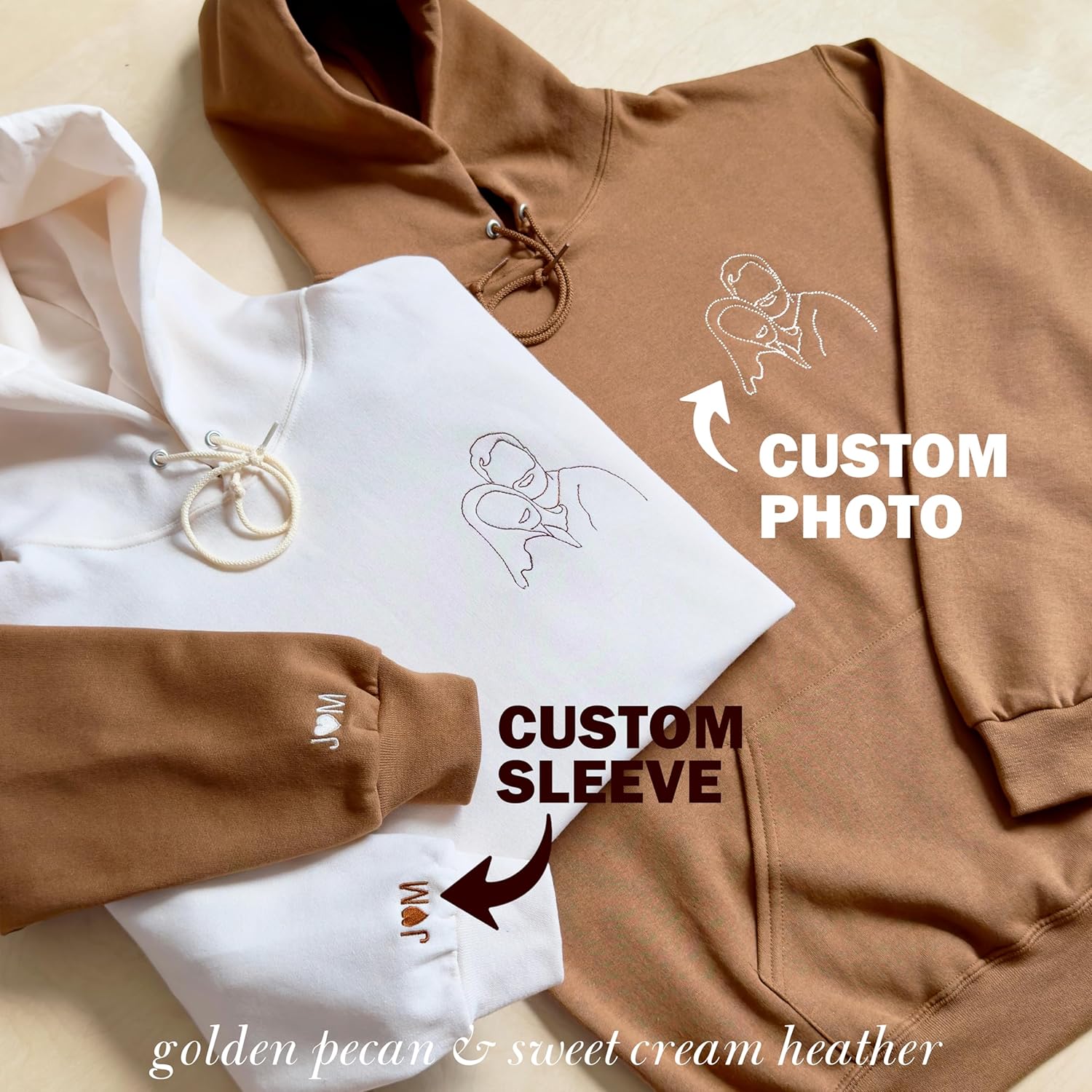 WEAR PHYSIQUE Photo Stitch Embroidered Shirt, Personalized Picture and Initial Sweatshirt, Couples Gift, Wedding, Proposal Photo, Boyfriend Girlfriend Hoodie, Engagements and Anniversaries Brown - Image 2