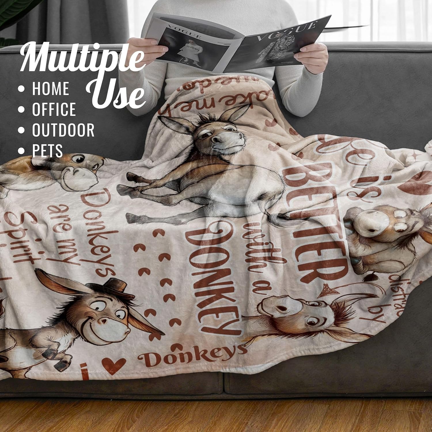 Donkey Gifts for Women, Donkey Throw Blanket for Women, Flannel Blanket for Aunt, Sister, Friends, Coworkers, 65 x 50 Inches, Beige - Image 4