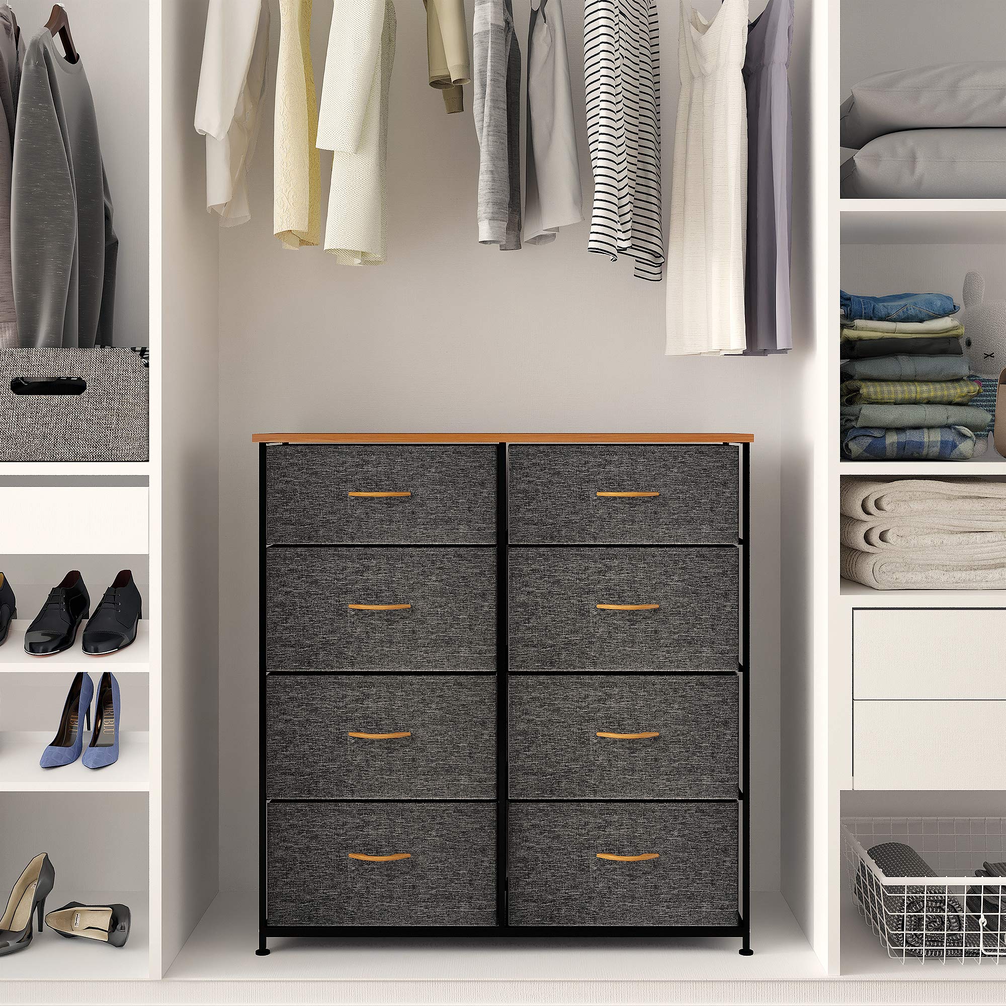 YITAHOME Cassettiera in tessuto, armadietto con 8 cassetti, Cassettiera per Corridoio in Tessuto, con vano contenitore in tessuto per soggiorno, camera da letto, cameretta dei bambini, grigio profondo
