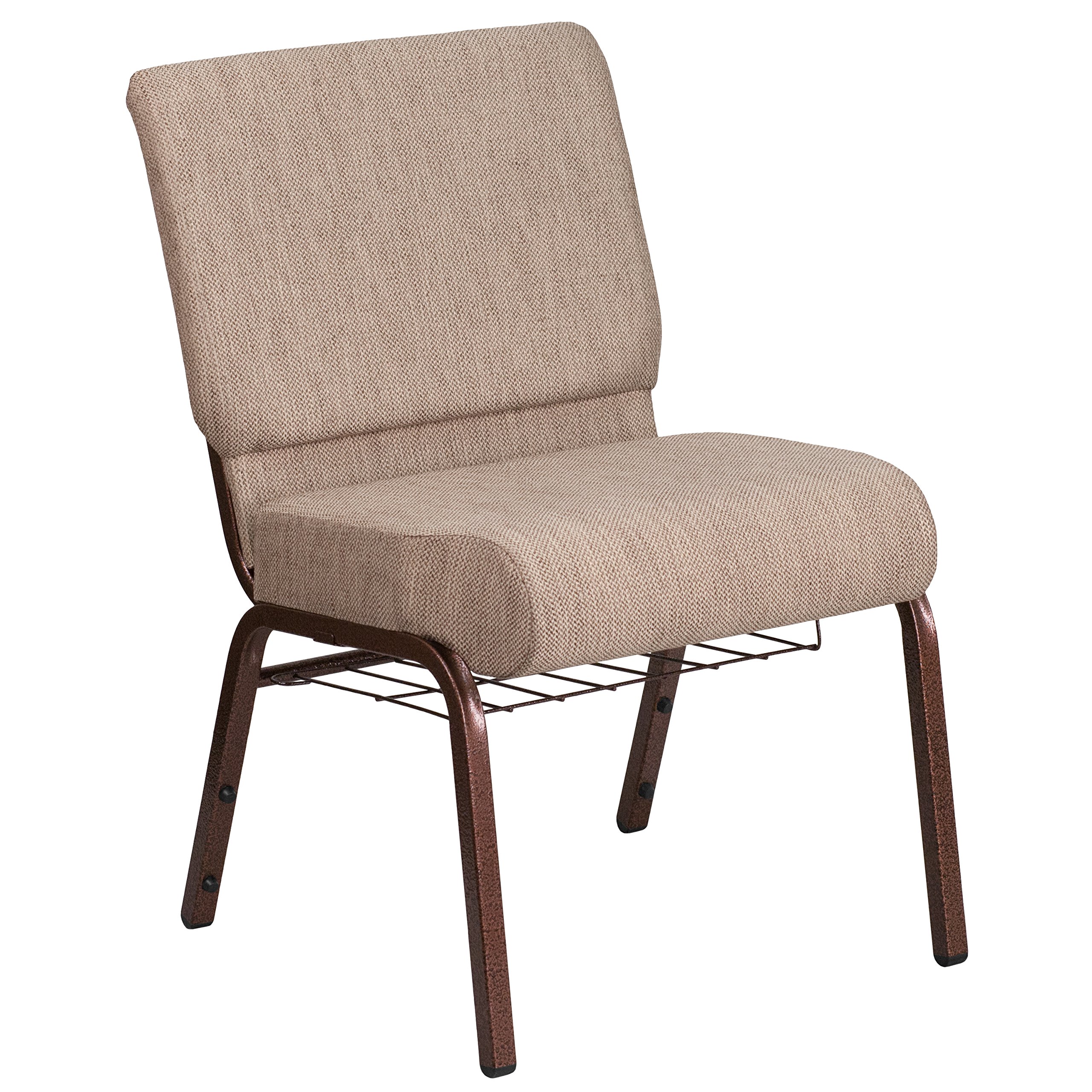 Flash Furniture HERCULES Series 21''W Church Chair in Beige Fabric with Book Rack - Copper Vein Frame