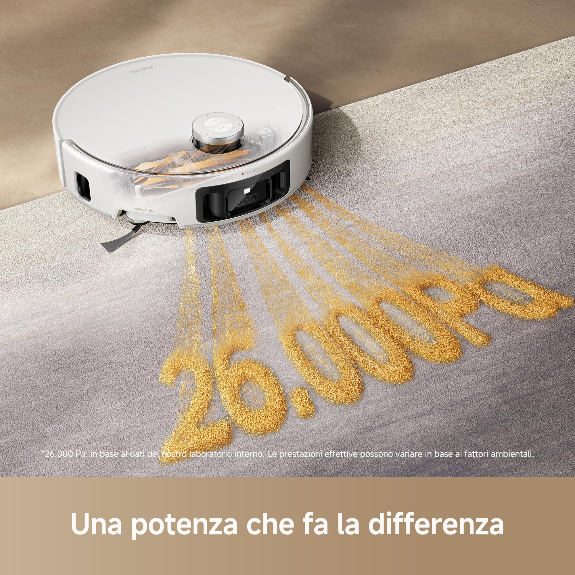 Mova Z60 Ultra Roller Standalone Robot Aspirapolvere, 26000 Pa, Lavaggio HydroForce, Tecnologia MaxiReach e AutoShield, Radar Sollevabile FlexScope, Triplo Meccanismo Antigroviglio