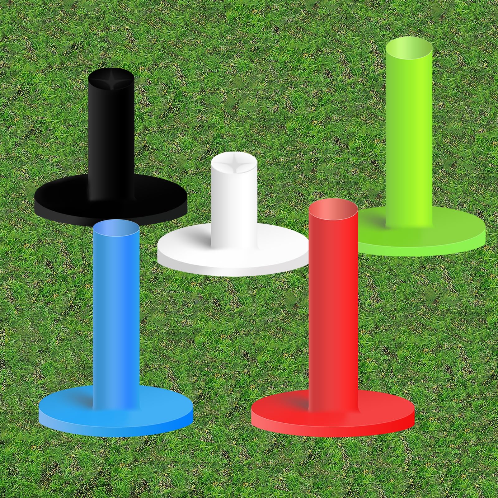 FINGER TEN Golf Rubber Tee Driving Range Value 5 Pack for Indoor Outdoor Practice Mat, Tee Adaptor Size 1.5’’ 2.0’’White Black Tee Holder Set for