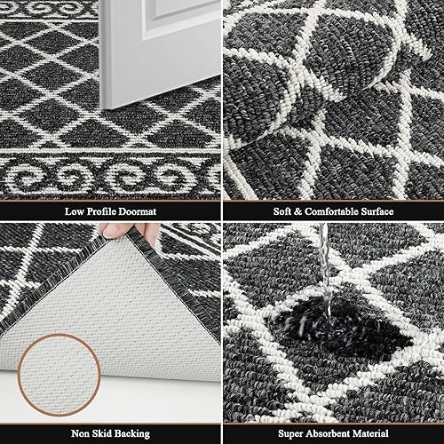 Miniatura 11 de HEBE Tapete para puerta interior, 20 x 32 pulgadas, antideslizante, para puerta delantera, lavable, atrapador de suciedad para entrada, tapete