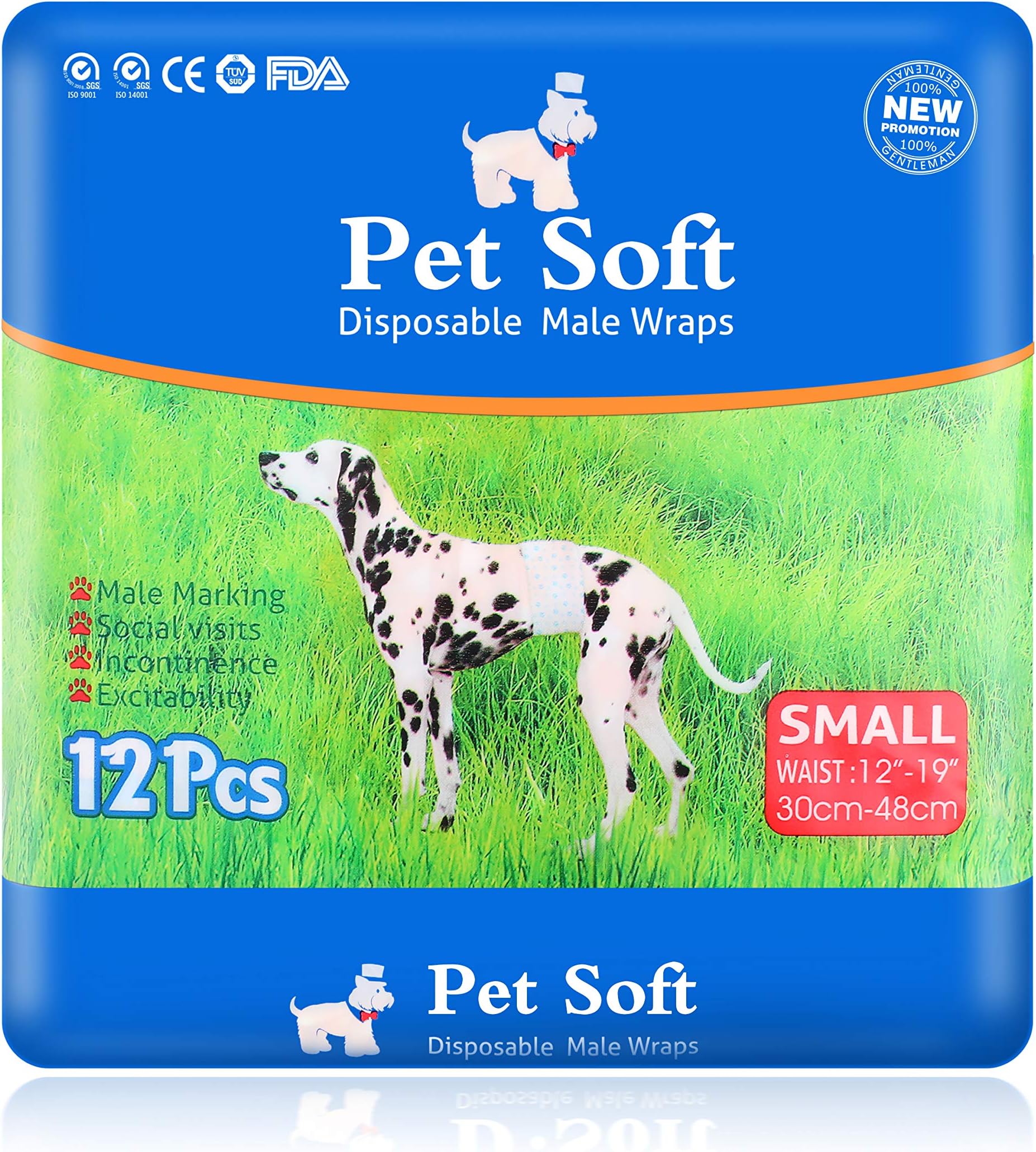 TOULIFLY Pet Disposable Male Wrap Dog Diaper, 12Pcs, Small, White