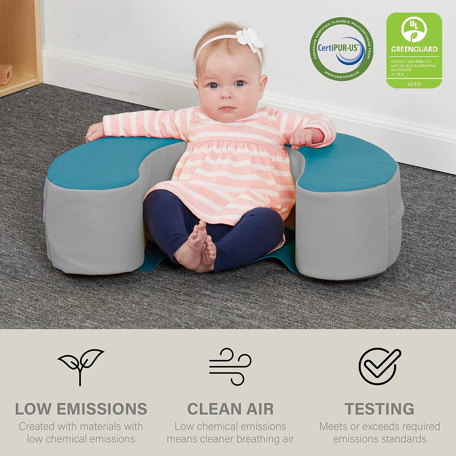 FDP SoftScape Sit and Support Ring for Babies and Infants Learn to Sit, Balance and Strengthen Muscles, Soft Cushioned Foam Floor Seat with Non-Slip Bottom for Nursey, Playroom, Daycare - Teal/Gray