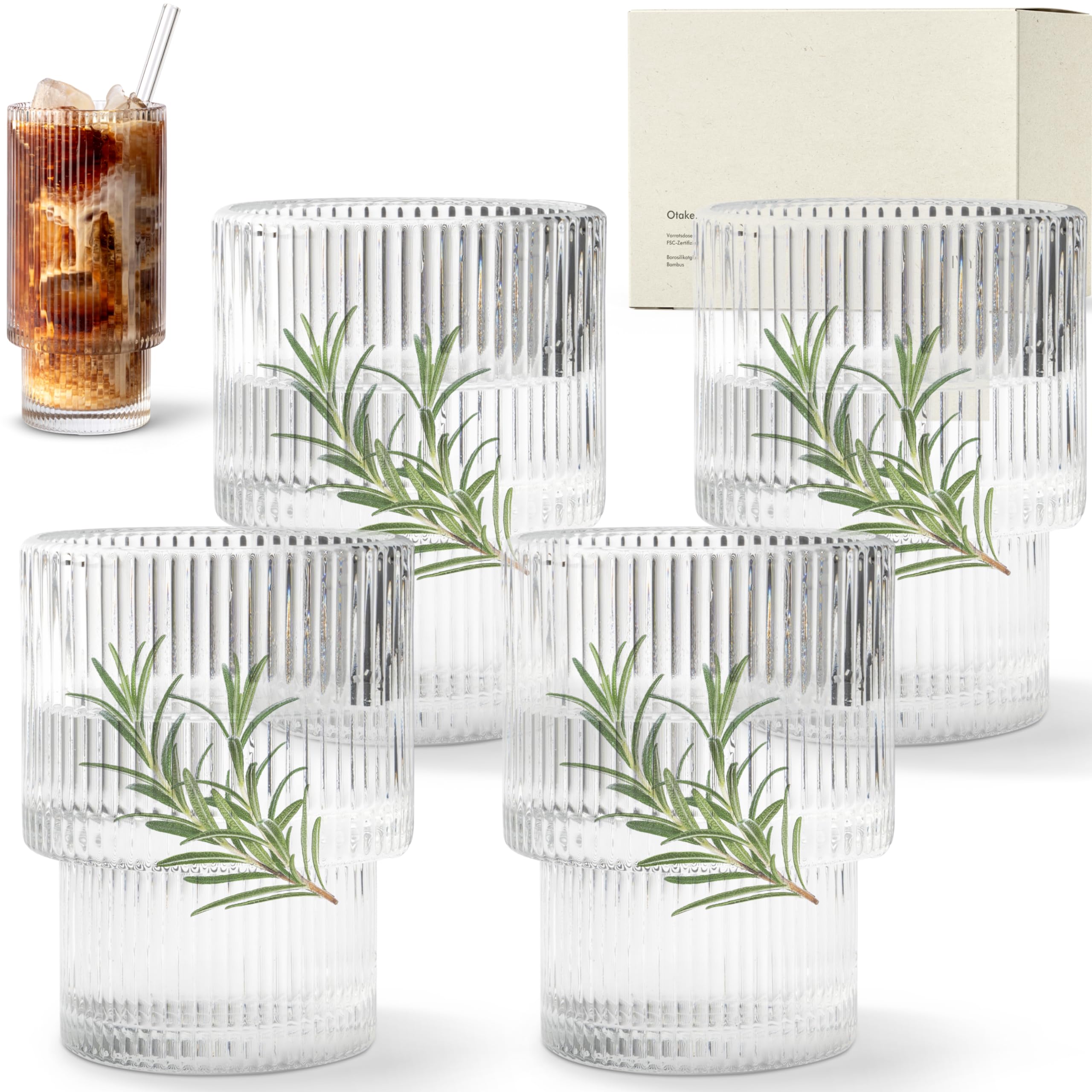 KIVY Lot De 4 Verres à Eau Striés 190 Ml – Verres Empilables Modernes En Cristal Robuste, Design Élégant Et Pratique