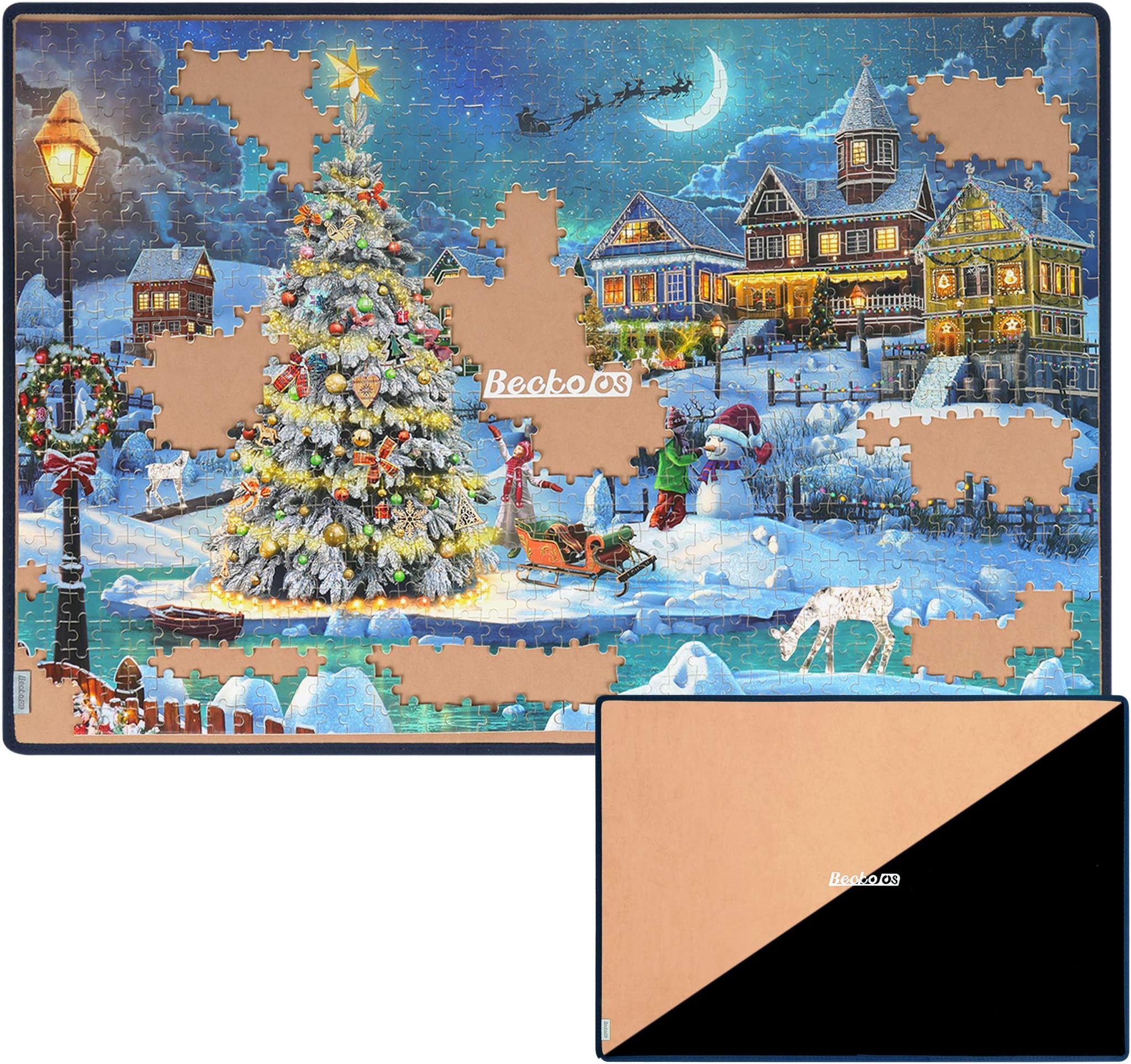 Becko USJigsaw Puzzle Board Portable Puzzle Mat for Puzzle Storage Puzzle Saver, Up to 1000 Pieces, Non Slip Surface (Khaki/Black)