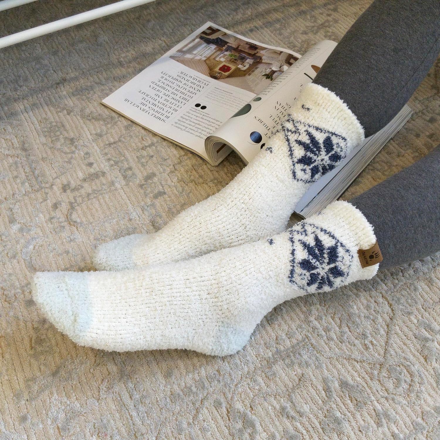BEARPAW 4 Pair Pack Cozy Super Soft Lounge Socks Multi Pattern Crew Socks - Image 7