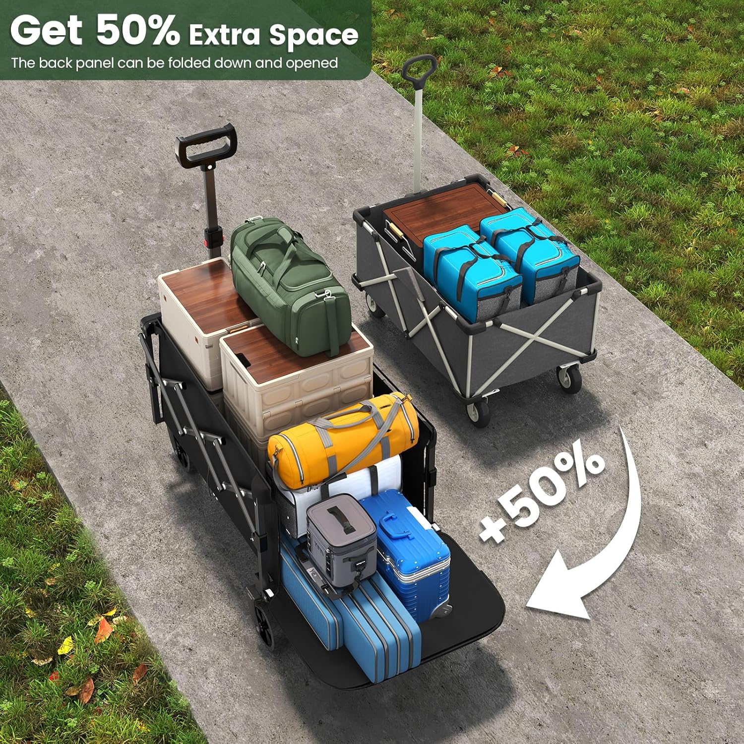 Collapsible Wagon, Foldable Wagons with Extended 40" L, Folding Wagon with Tailgate, Portable Lightweight Utility Wagons for Grocery, Shopping, Camping, Garden, Sports, Black D