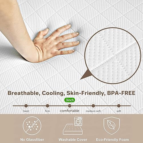 Miniatura 5 de Cistny Cubrecolchón de espuma viscoelástica, tamaño individual de 3 pulgadas, cubrecolchón de espuma individual para aliviar la presión del dolor de
