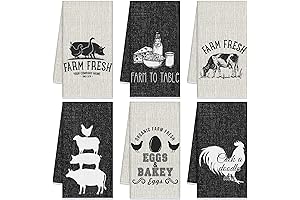 6 Pcs Farm Animal Theme Kitchen Farmhouse Dish Towel Set - Rustic Hand Towels
