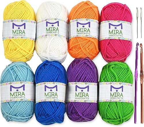 8 ovillos de hilo arco iris de acrílico, bolsa resellable, total de 525 yardas de hilo, lana prémium, kit para tejer y hacer crochet disponible en Yaxa Peru