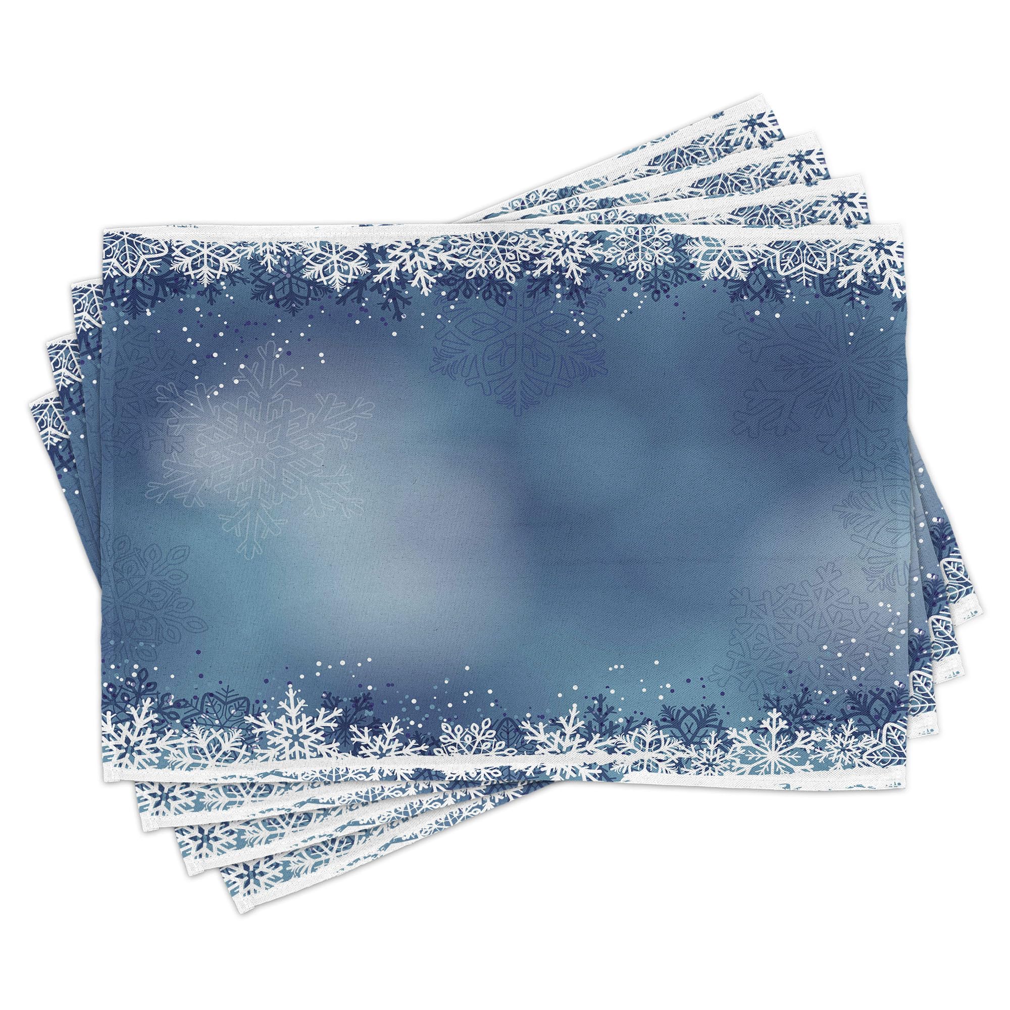 Lunarable Snowflake Place Mats Set of 8, Winter Illustration Snow Frame Abstract Oval Shaped Seasonal Background, Washable Fabric Placemats for Dining