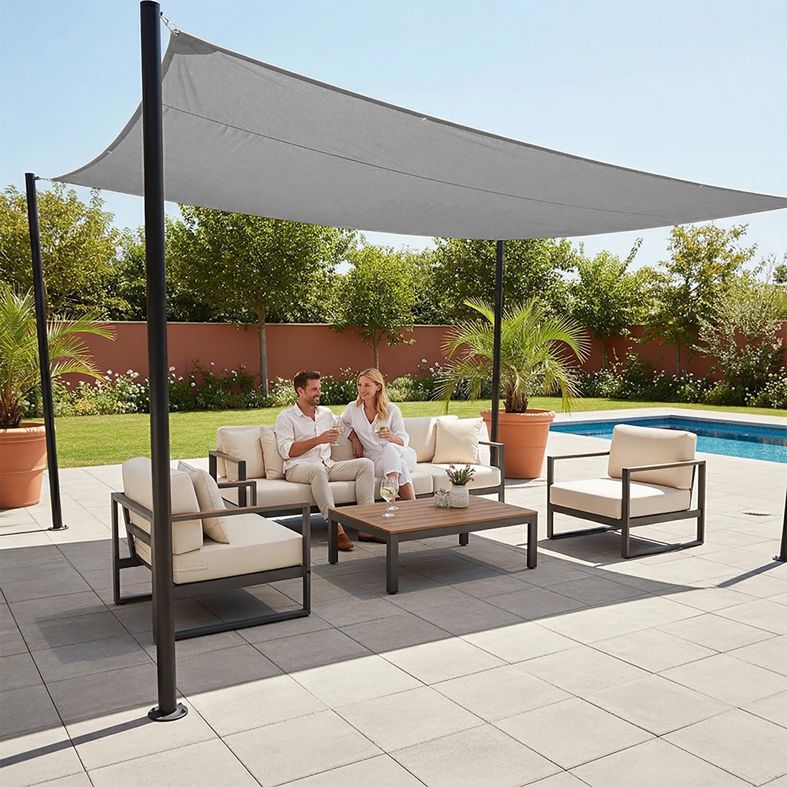Relaxdays Voile d’ombrage Rectangle diffuseur d’Ombre Protection Soleil Balcon Jardin UV terrasse imperméable 2x3m, Gris, 2 x 3 m