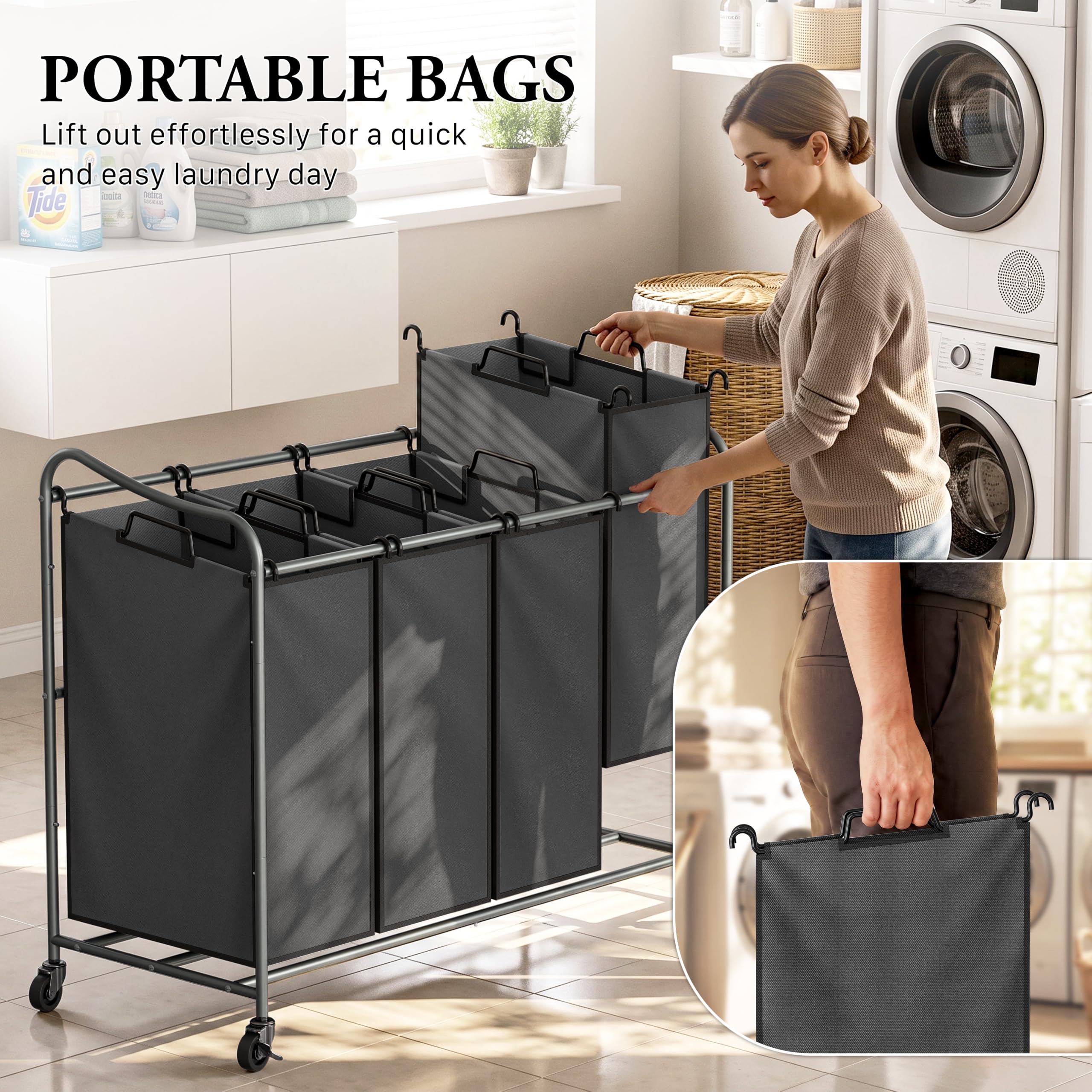 Rolling Laundry Sorter Cart - Dark Grey -6