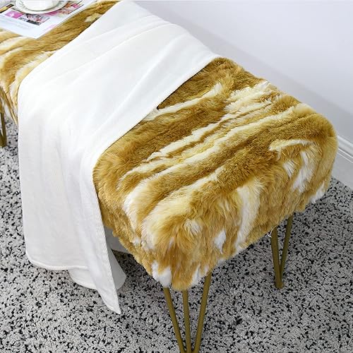 Miniatura 12 de Banco largo rectangular azul otomano suave de piel sintética de 46 x 16 x 22 pulgadas, taburete reposapiés peludo para dormitorio al final de la