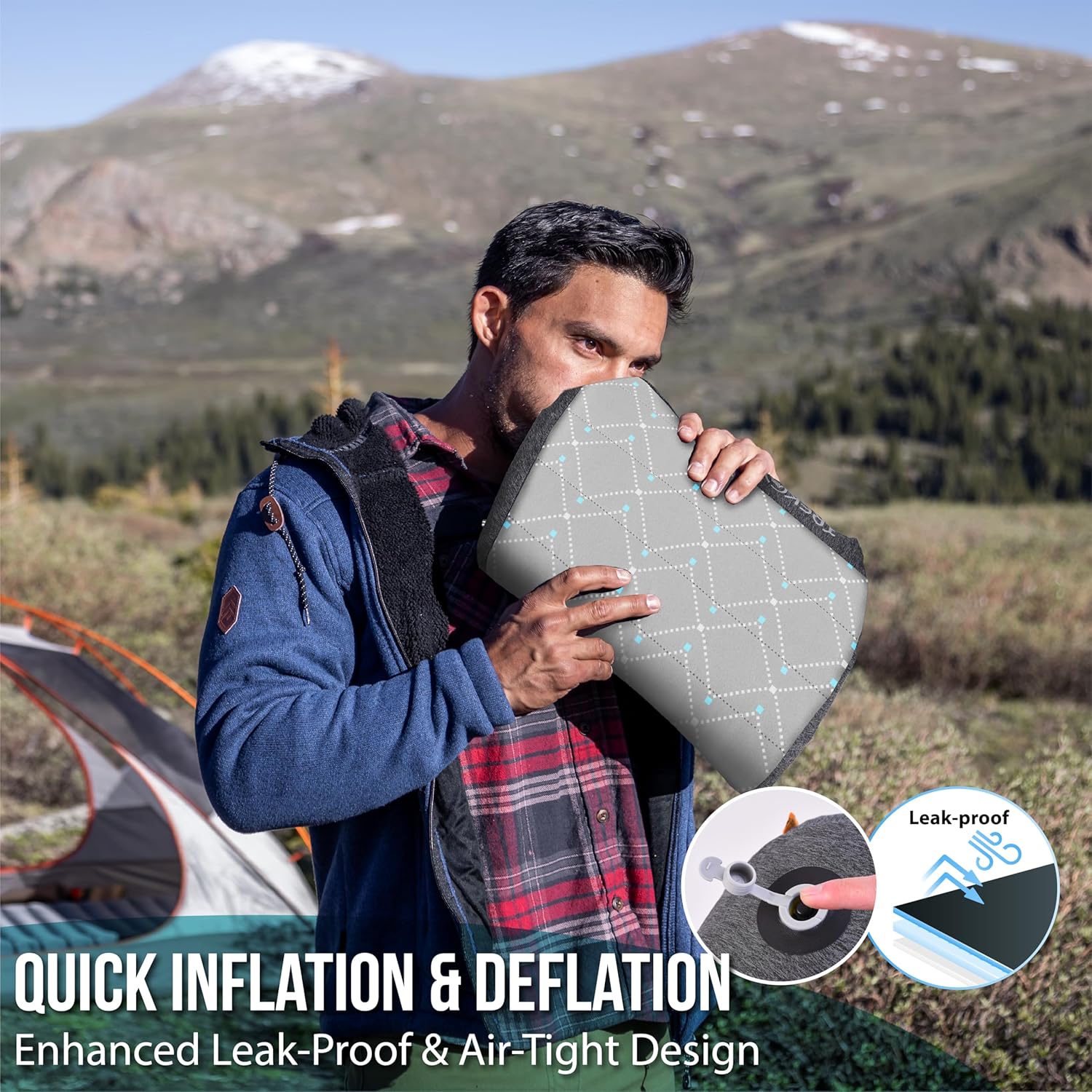 TREKOLOGY Premium Inflatable Travel Pillow with Removable Foam-Padded Case – Noise-Reducing, Ergonomic Design for Camping, Backpacking, and Air Travel ALUFT Pro (Gray) - Image 7