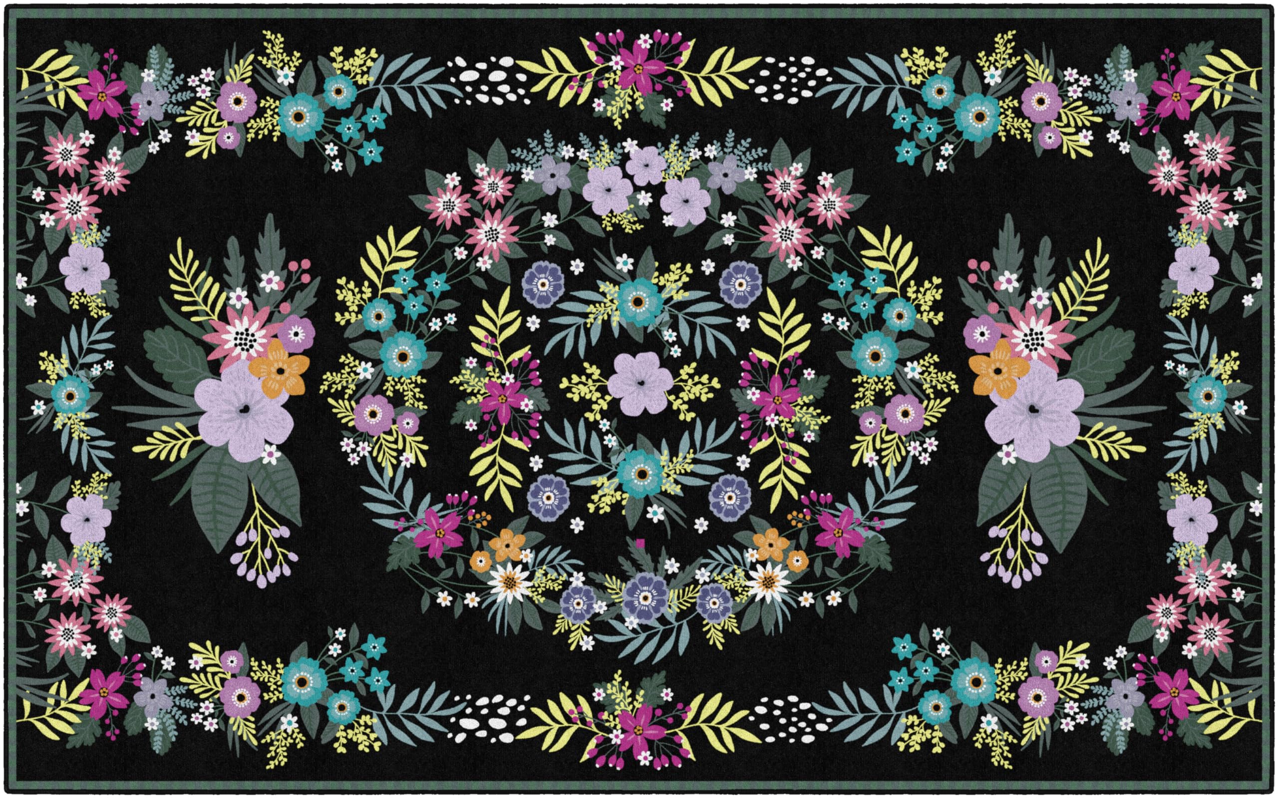 Photo 1 of Flagship Carpets Vintage Floral Educational Area Rug for Kids Room Seating Décor, Children's Classroom, Play Carpet for Teaching and Playroom, 7'6" x 12', Black & Multi