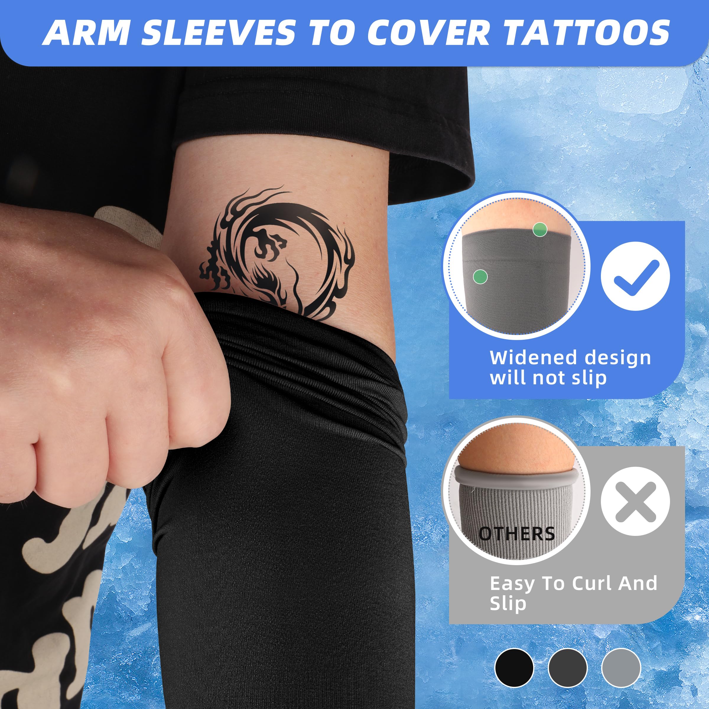 BHYTAKI UV Sun Protection Arm Sleeves, UPF 50 Sports Cooling Arm Compression Sleeves for Men Women Teenager, 4 Black, ONE SIZES FITS ALL 2