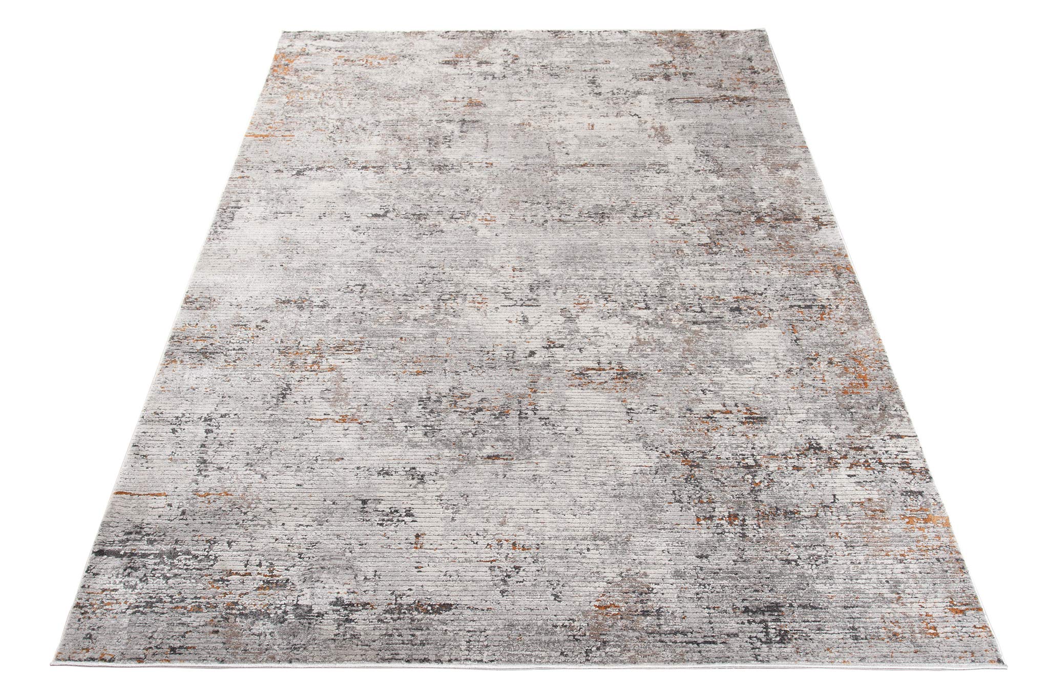 Tapiso Feyruz dywan z krótkim włosiem, szary, pomarańczowy, nowoczesne wzornictwo, w paski, vintage, do salonu, sypialni, Ökotex, 140 x 200 cm