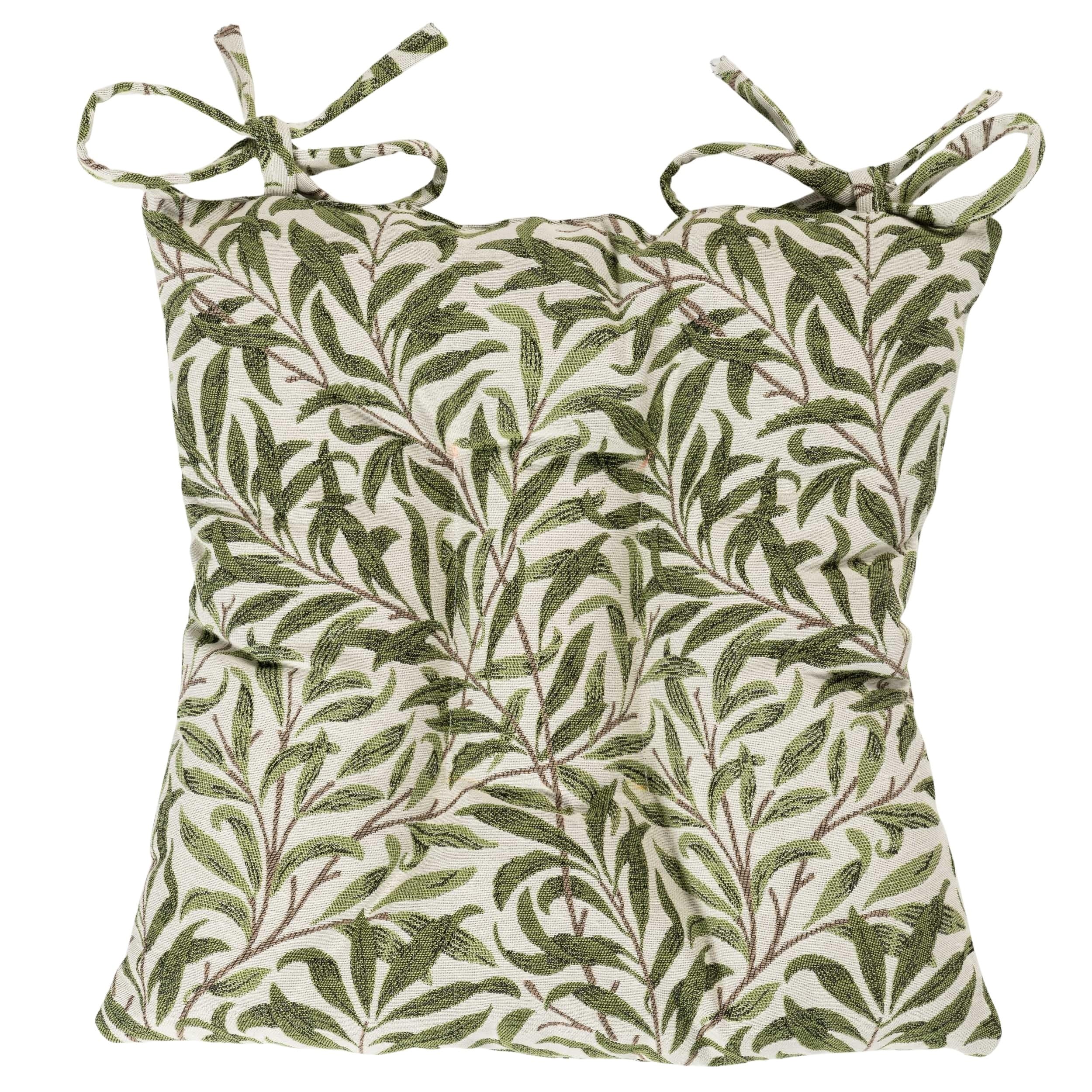 Linen Loft Willow Branch Tapestry Quilted Fibre Seat Pad in Sage Green. Cottagecore Country Home Style, Luxury Dining Chair Pad with Ties. Deep-Filled & Supersoft. 16x16 x 3"