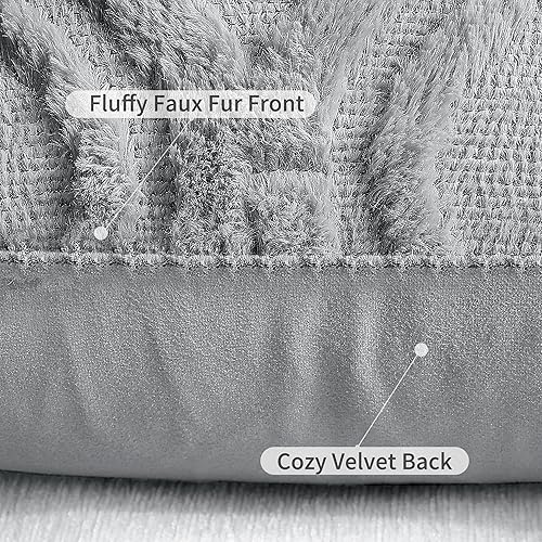 Miniatura 6 de decorUhome - Juego de 2 fundas de almohada de 20 x 20 pulgadas, suave felpa de lana sintética gris, con detalles de primavera, para sofá cama, sala