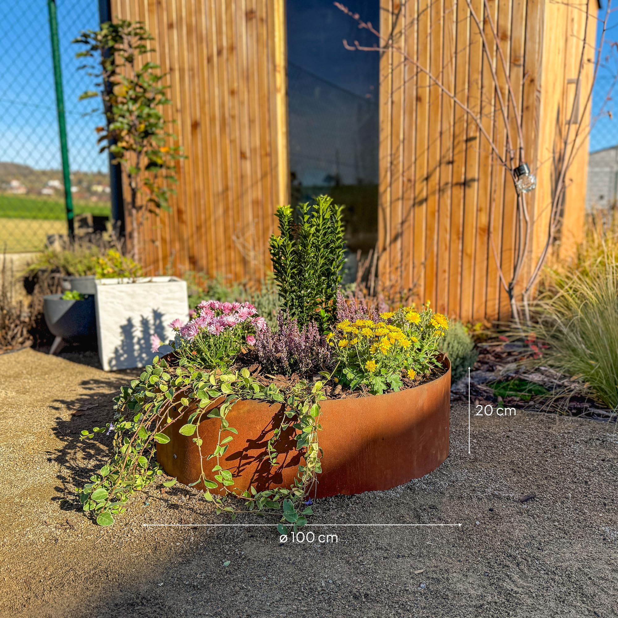 UNIGARDIA Bordura da Giardino per Alberi in Acciaio Corten Ø 100 cm, Altezza 20 cm - Bordura per Aiuola in Metallo Circolare - Installazione Facile, Accessori e 1 Paio di Guanti Inclusi
