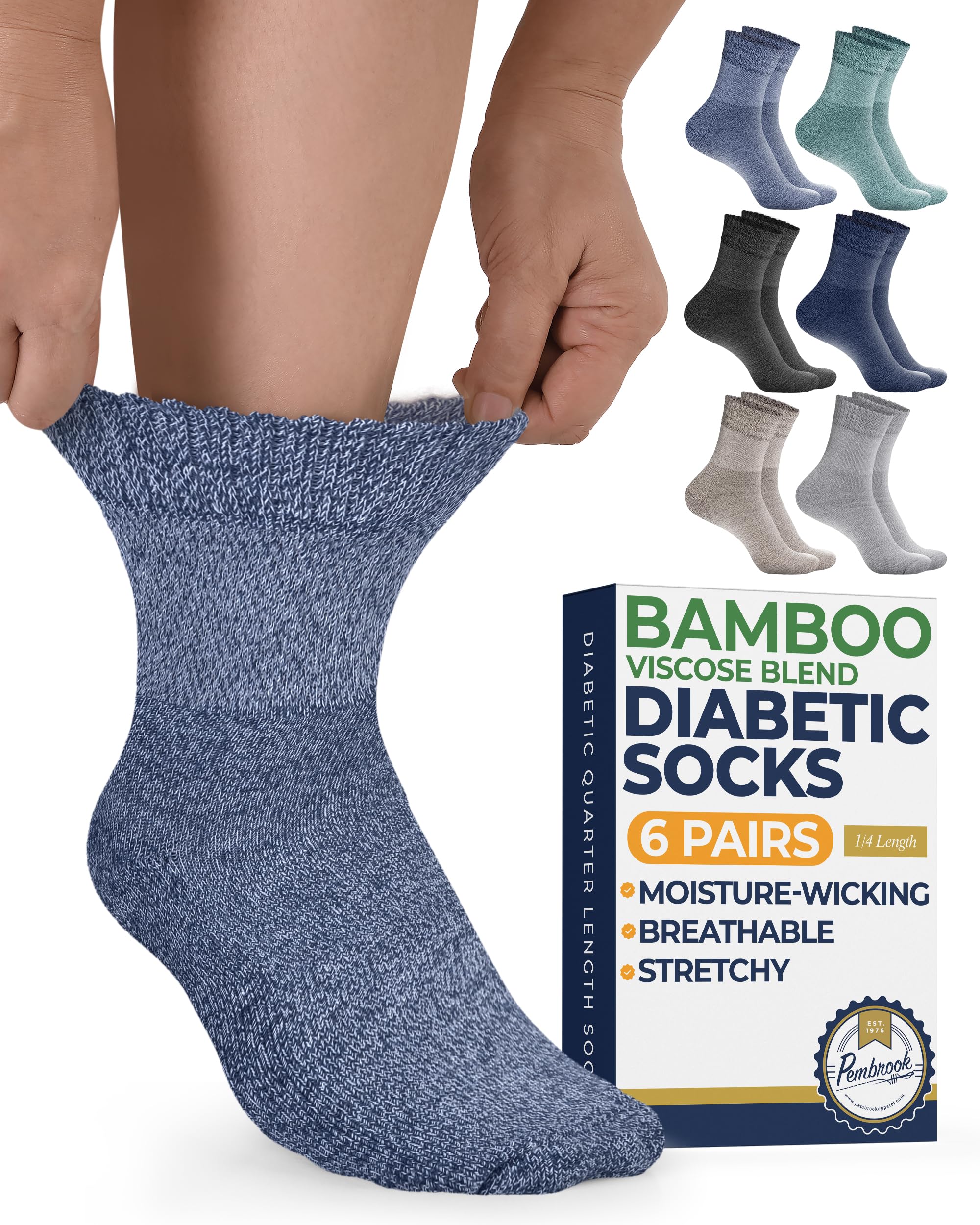 Pembrook® Bamboo Viscose Ankle Diabetic Socks for Women &amp; Men - 6 Pairs
