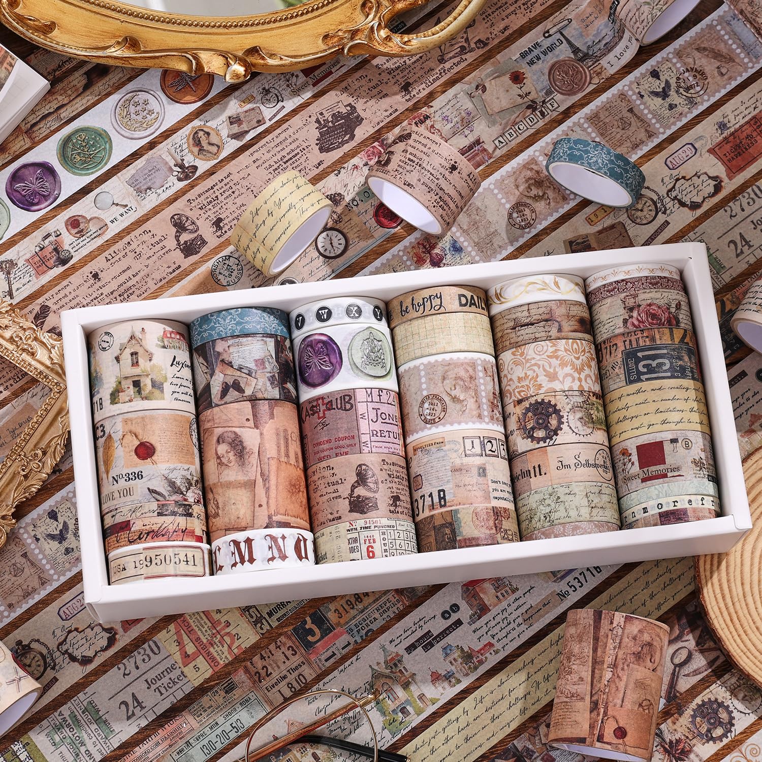 Vintage Washi Tape Set - 34 Rolls for Scrapbooking -5 Vintage Washi Tape Set - 34 Rolls for Scrapbooking -5