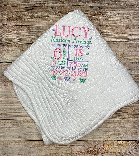 Miniatura 6 de Edredón de bebé para niñas, regalo para recién nacido, estadísticas de bebé personalizadas, manta bordada, colcha de reliquia, manta de recuerdo