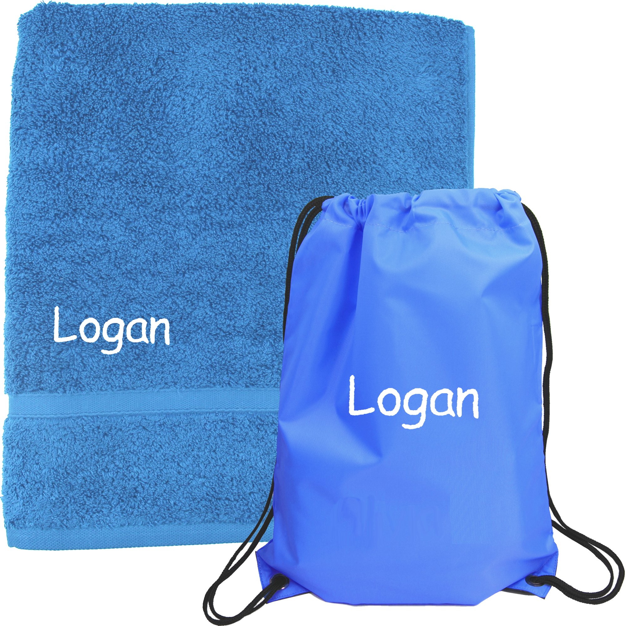 TeddyT's Personalised Boy's Back to School Swim Towel & Drawstring Gym Bag (Blue)