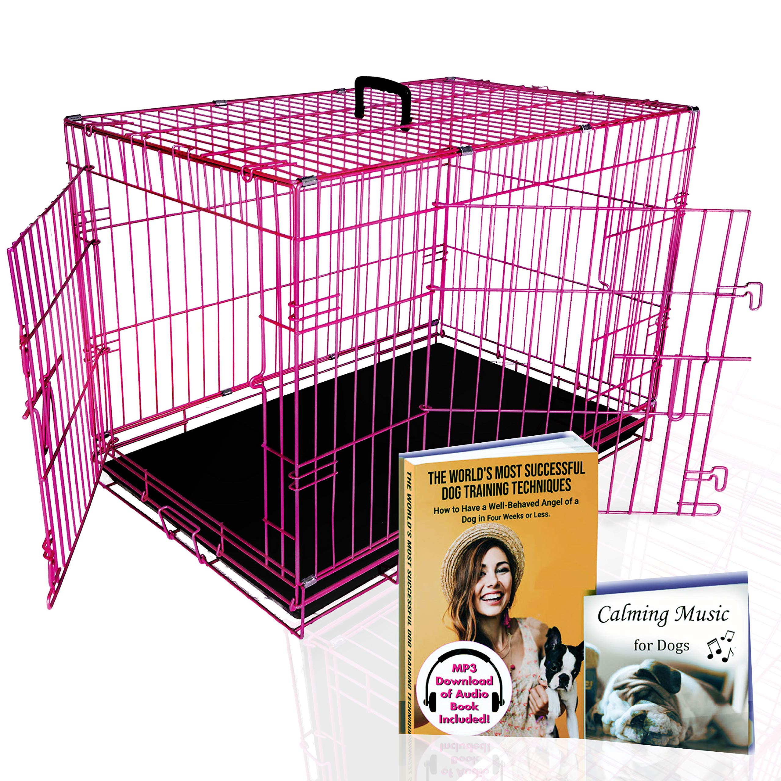 PET Expressions Luxury Colorful 24 Inch Foldable Dog Crate with 2 Doors | Free Training Ebook and Pet Calming Music | 3 Colors & 3