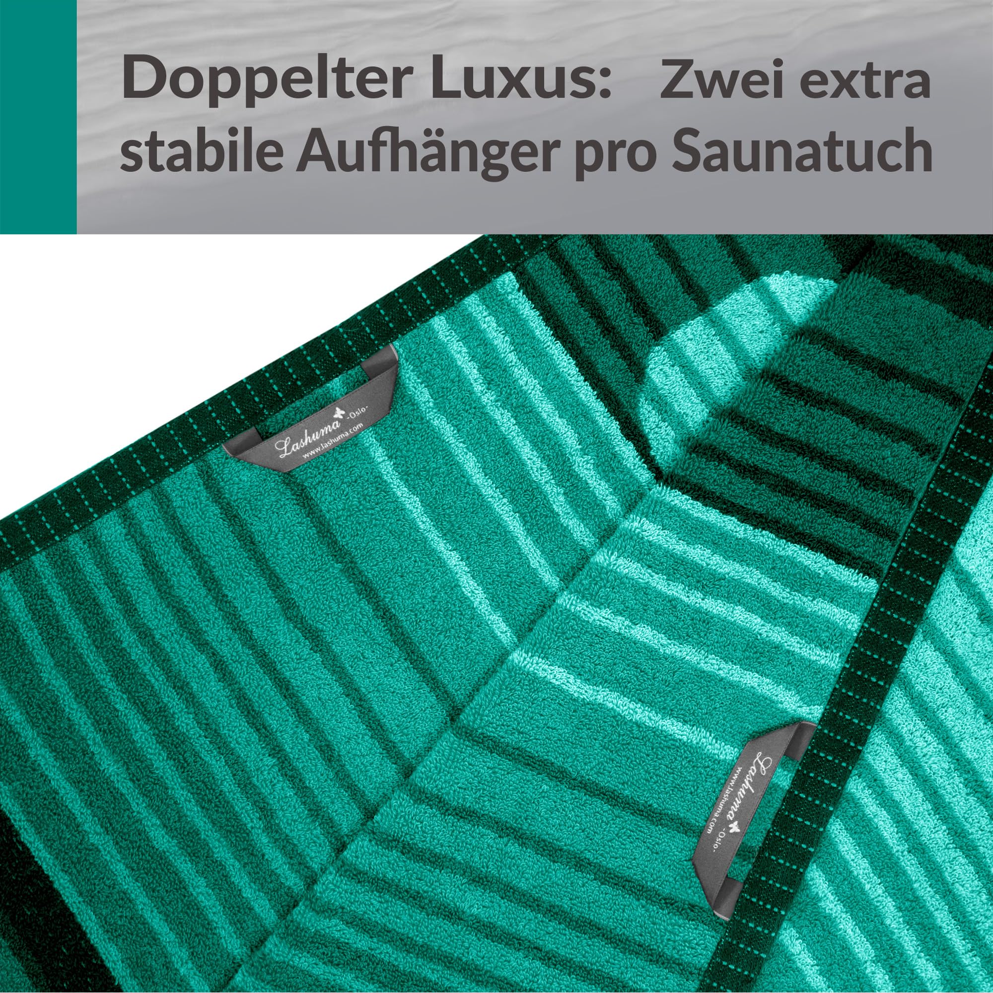 Lashuma großes Saunahandtuch 85x200 cm, Oslo XXL Saunatuch in Türkis Grün | 480 GSM Frottee aus 100 % Baumwolle, saugstark und weich, für Damen und Herren, geeignet für Sauna, Wellness und Bad