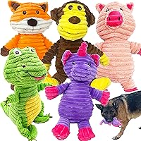 Jalousie 5-Pack Squeaky Plush Dog Toys - Durable Dinosaur, Monkey, Unicorn, Fox, Raccoon for Aggressive Chewers, Small to Large Breeds