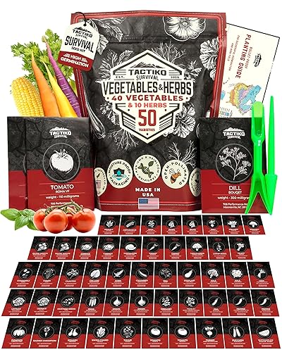 50 Tactiko Survival Vegetable, Herb & Fruit Seed Kit -