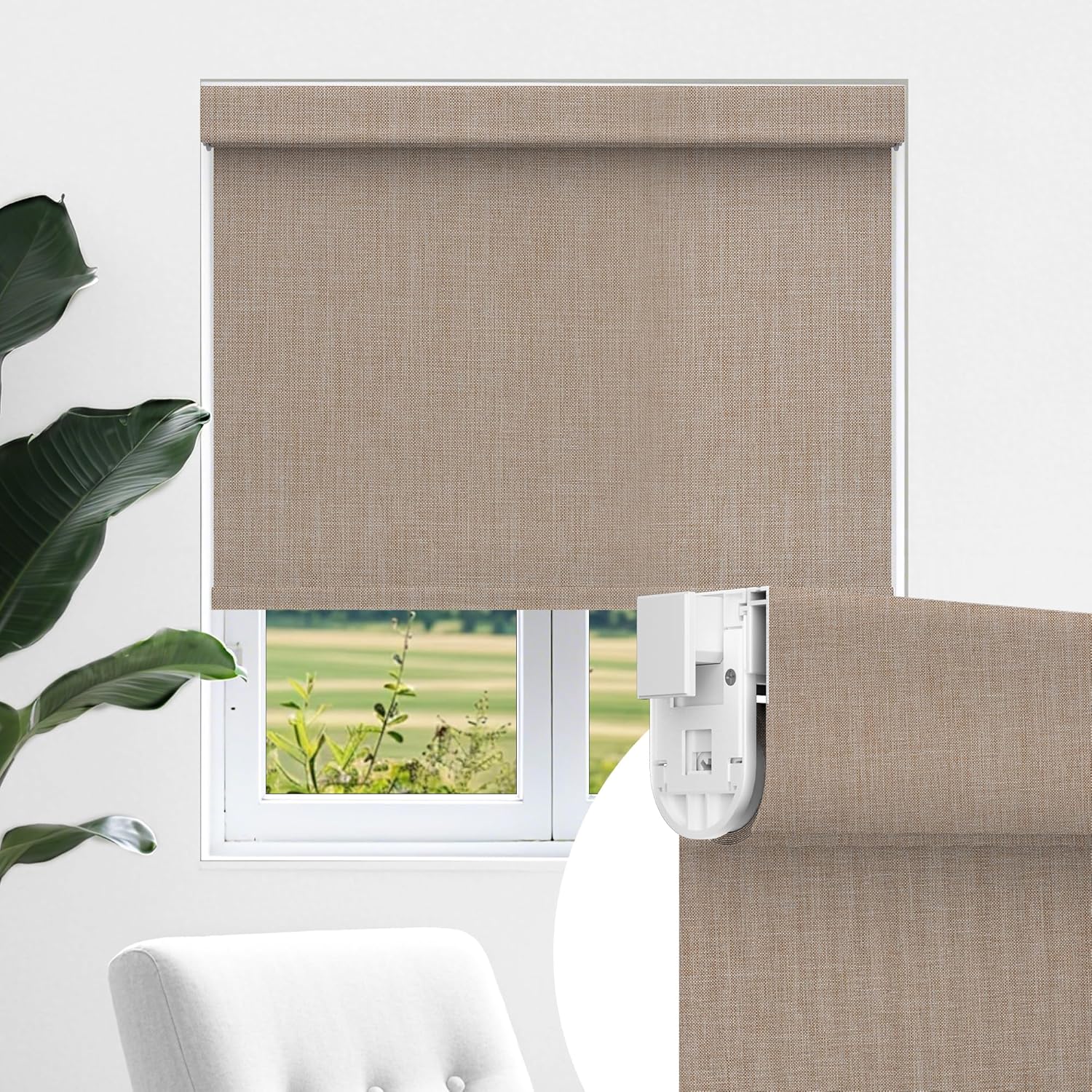 (Similar)Allesin ZEN No Drill No Tools 100% Blackout Roller Shades for Windows, UV Protection, Free-Stop, Cordless Roller Blinds, Custom Blinds for Home, Office, Bedroom, Khaki Brown, Custom Size