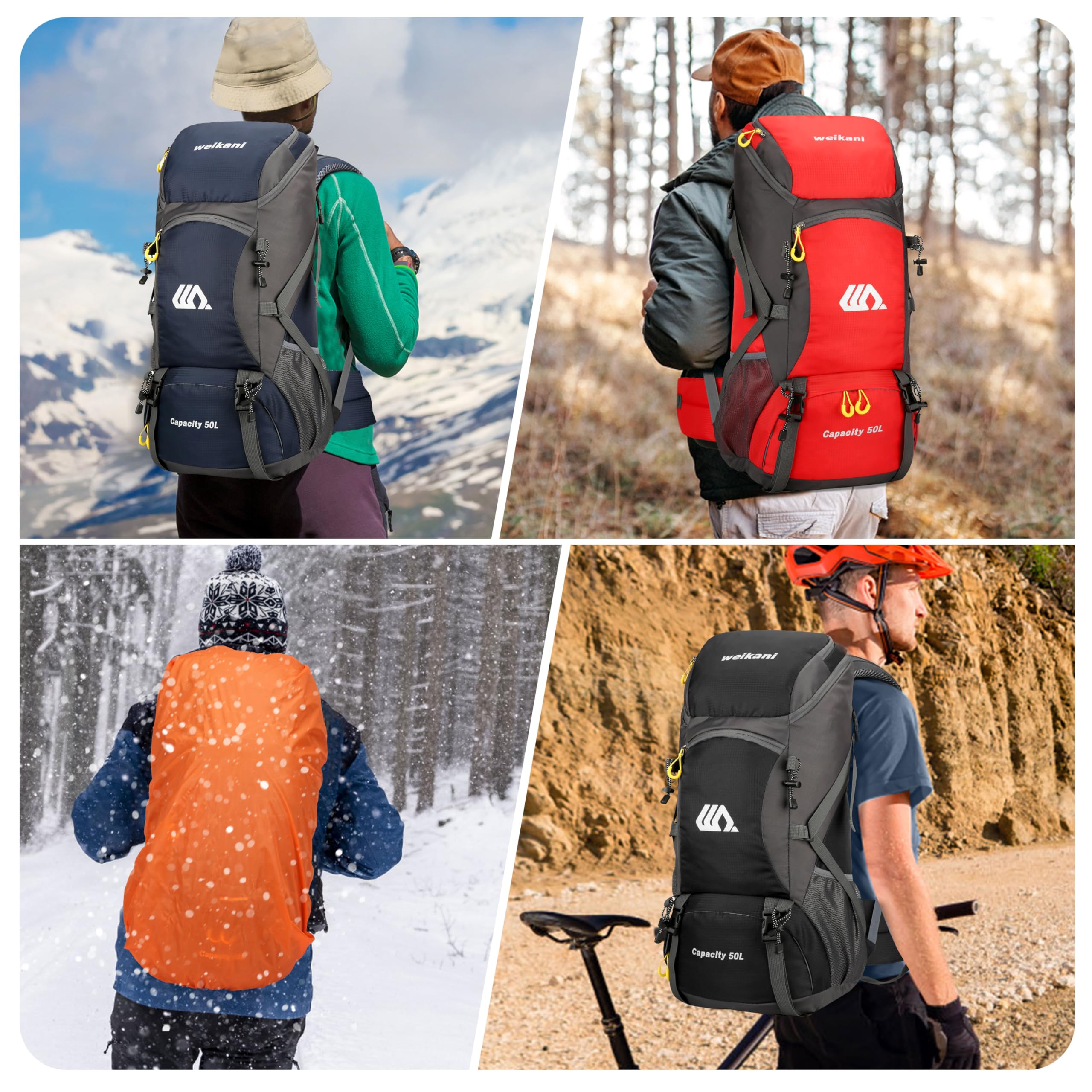 Mochila de Senderismo 50L, Ligera Impermeable Mochilas Trekking Viaje Con Cubierta De Lluvia Mochila Deportiva Al Aire Libre Para Escalada Acampar Turismo Hombre Mujer