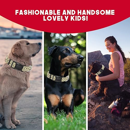 Miniatura 6 de Seyezo Collar de perro con patrón de leopardo marrón, bonito collar transpirable para cachorros para niños y niñas con hebilla de seguridad, collar