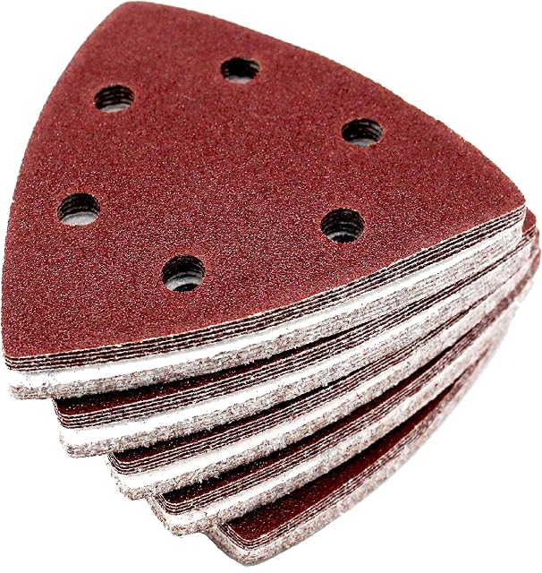 Delta-Triangle Sanding Sheets 120 pieces  6-holes  93 x 93 x 93 mm  Mixpack (20 x grain 40/60/80/120/180/240 each)  for Delta Sanders/Multi-Sanders  Triangle Grinding-Pads  Sanding-Paper